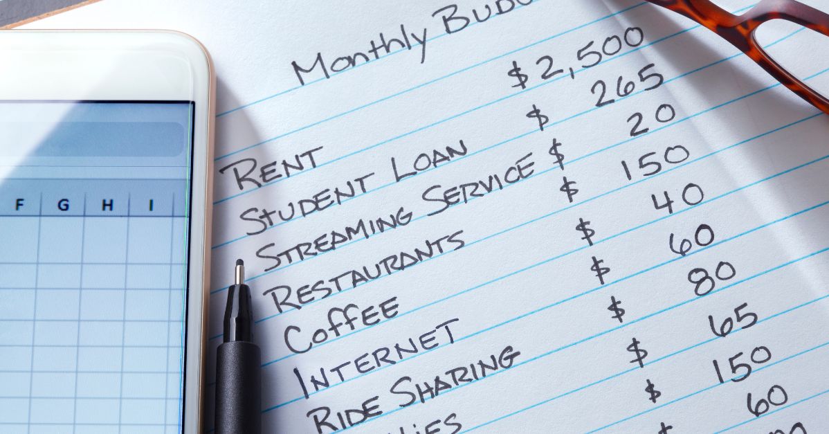 Monthly budget written on paper