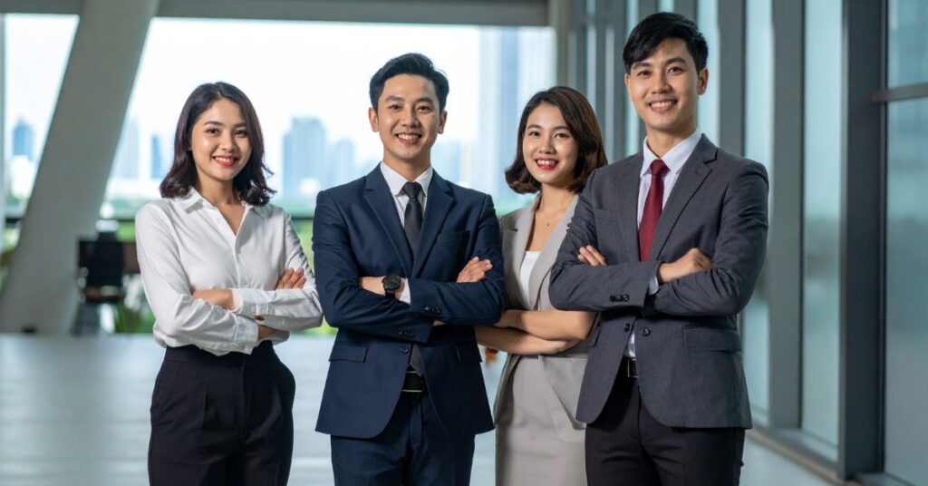 “business partners relieved after successful mediation session”